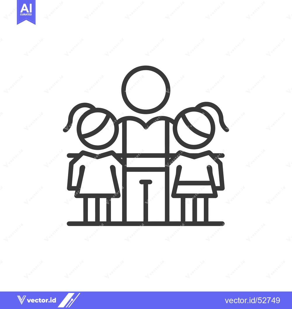Premium Vector dari Line art illustration of a man standing between two girls