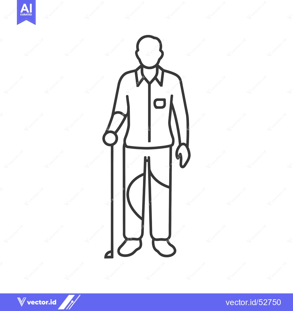 Premium Vector dari Line art illustration of a man standing with a cane