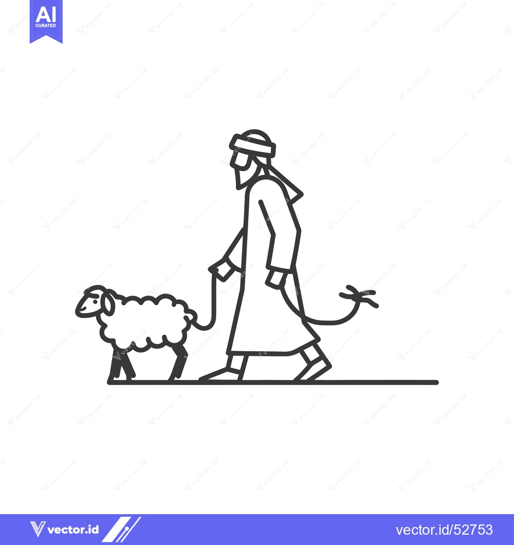 Premium Vector dari Line Art Illustration of a Man Walking a Sheep