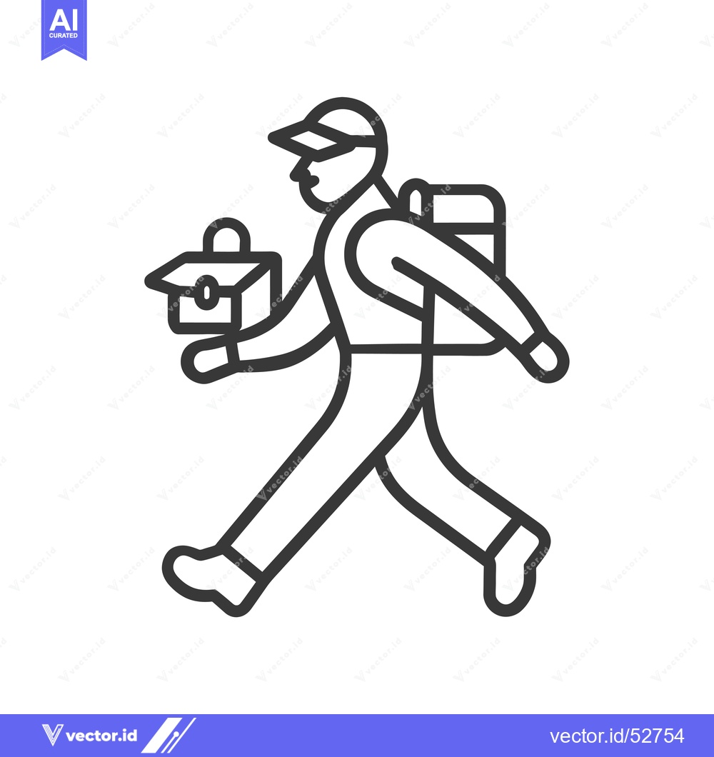 Premium Vector of Line Art Illustration of a Man Walking with a Backpack and a Toolbox