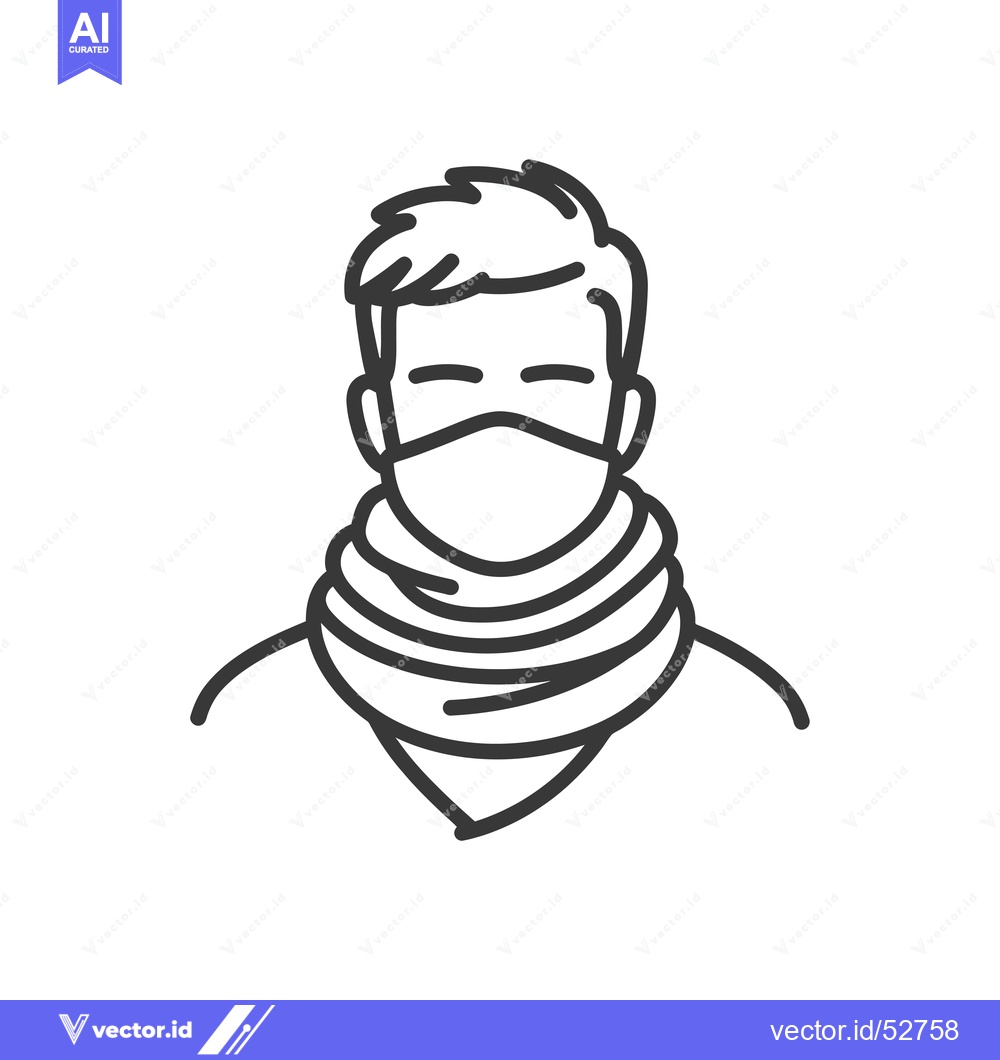Premium Vector of Line art illustration of a man wearing a face mask and a scarf