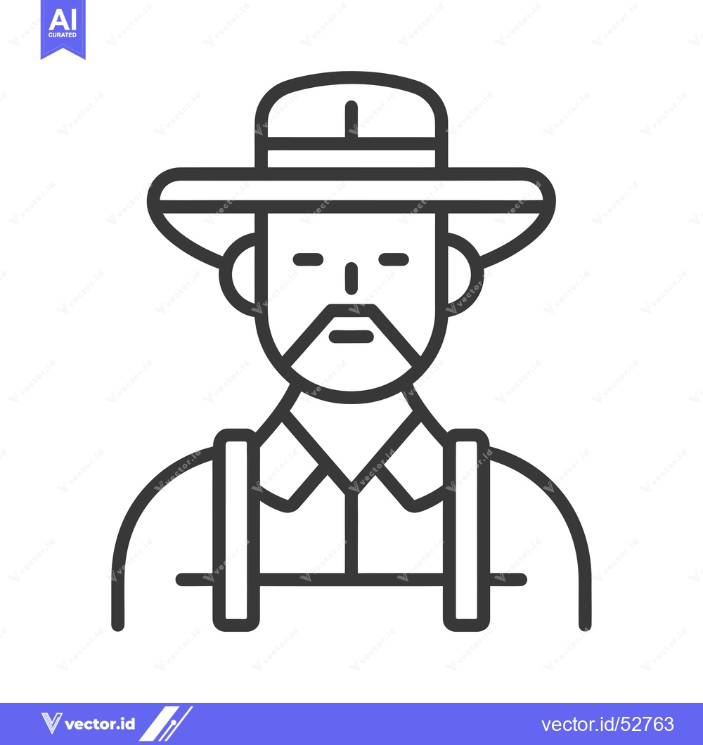 Premium Vector dari Line art illustration of a man wearing a hat and overalls