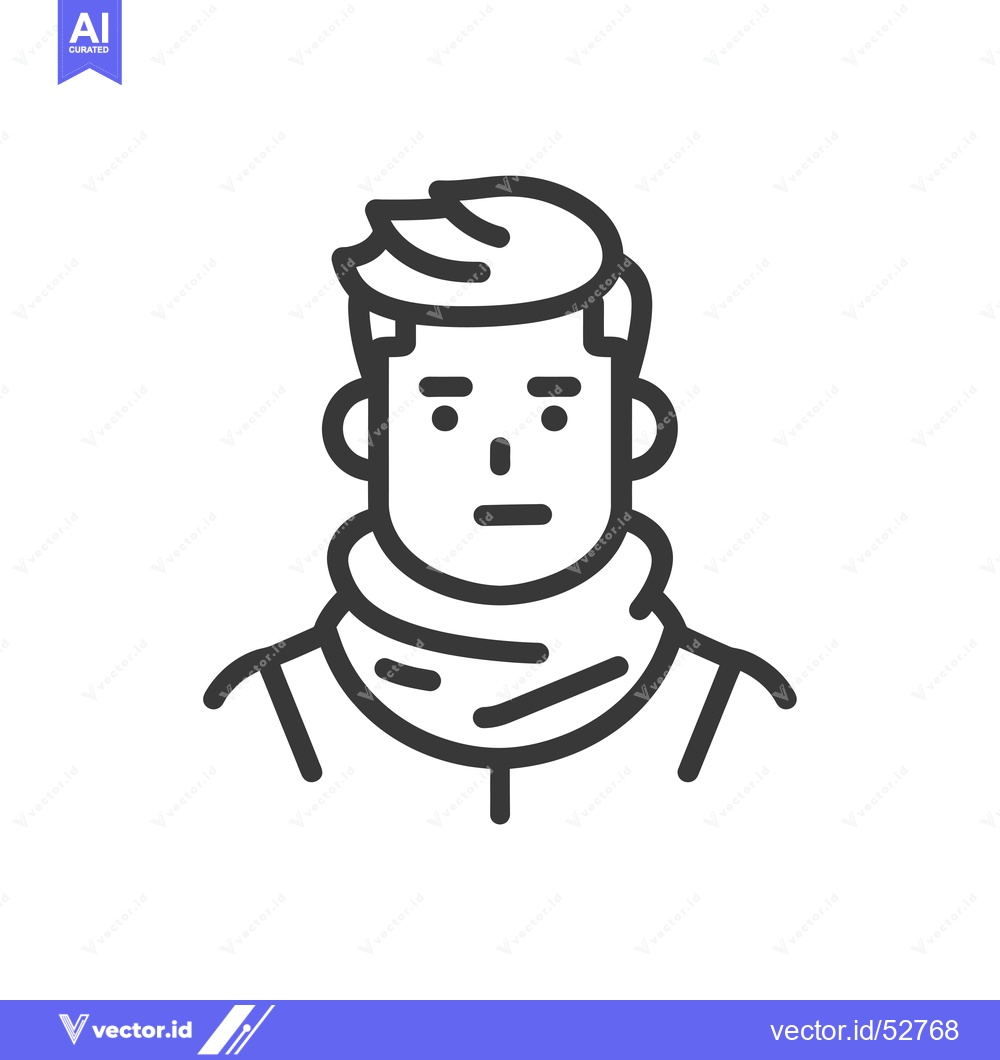 Premium Vector of Line Art Illustration of a Man Wearing a Scarf