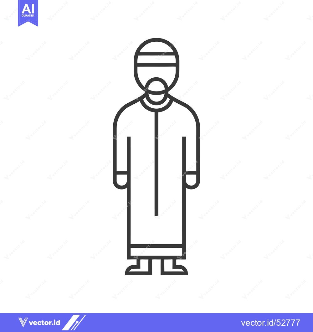 Premium Vector dari Line art illustration of a man wearing a traditional Muslim garment