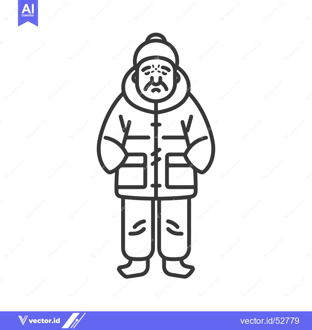 Premium Vector of Line art illustration of a man wearing a winter coat and hat