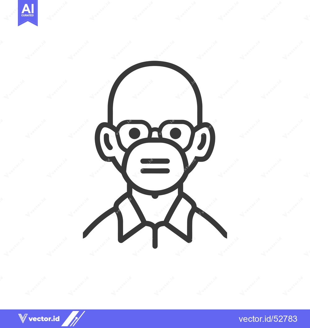 Premium Vector of Line art illustration of a man wearing glasses and a face mask