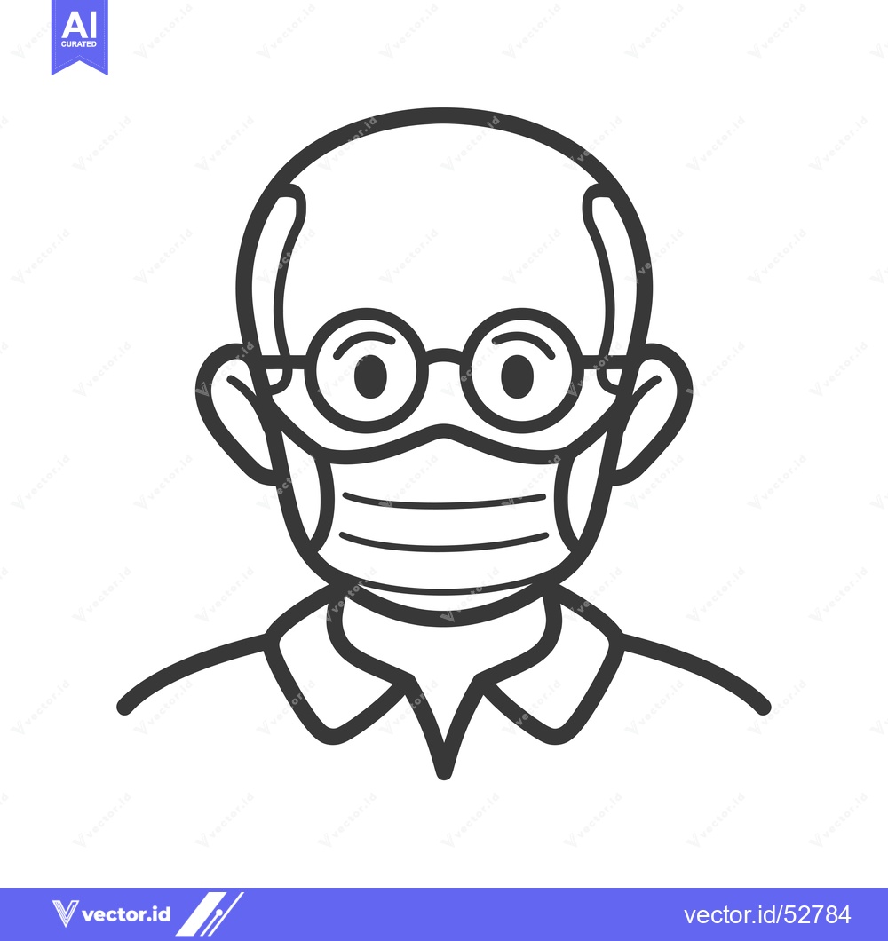 Premium Vector dari Line Art Illustration of a Man Wearing Glasses and a Face Mask