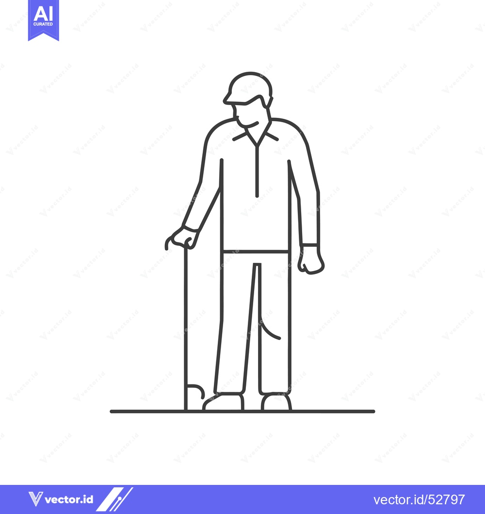 Premium Vector dari Line art illustration of a man with a walking stick