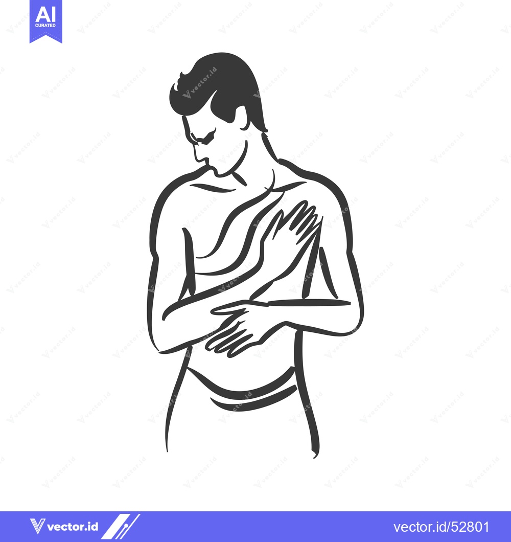 Premium Vector dari Line art illustration of a man with his arms crossed over his chest