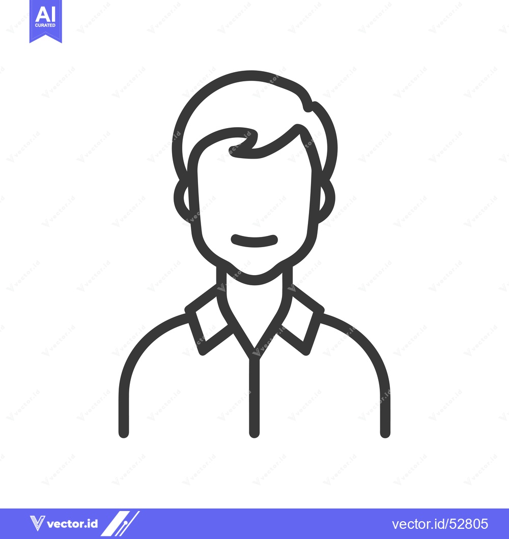 Premium Vector of Line Art Illustration of a Man with Short Hair Wearing a Collared Shir