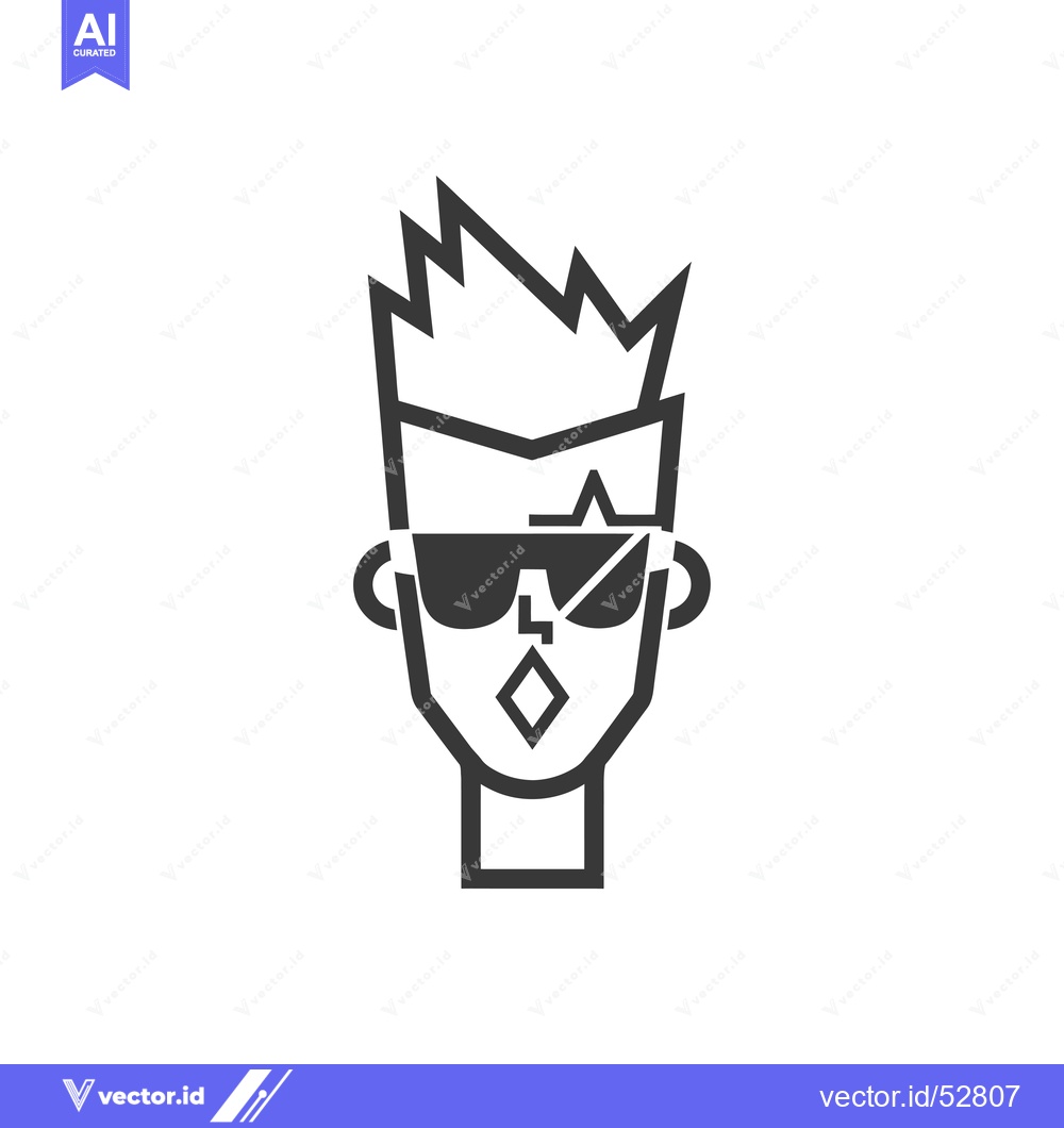 Premium Vector of Line Art Illustration of a Man with Spiky Hair Wearing Sunglasses