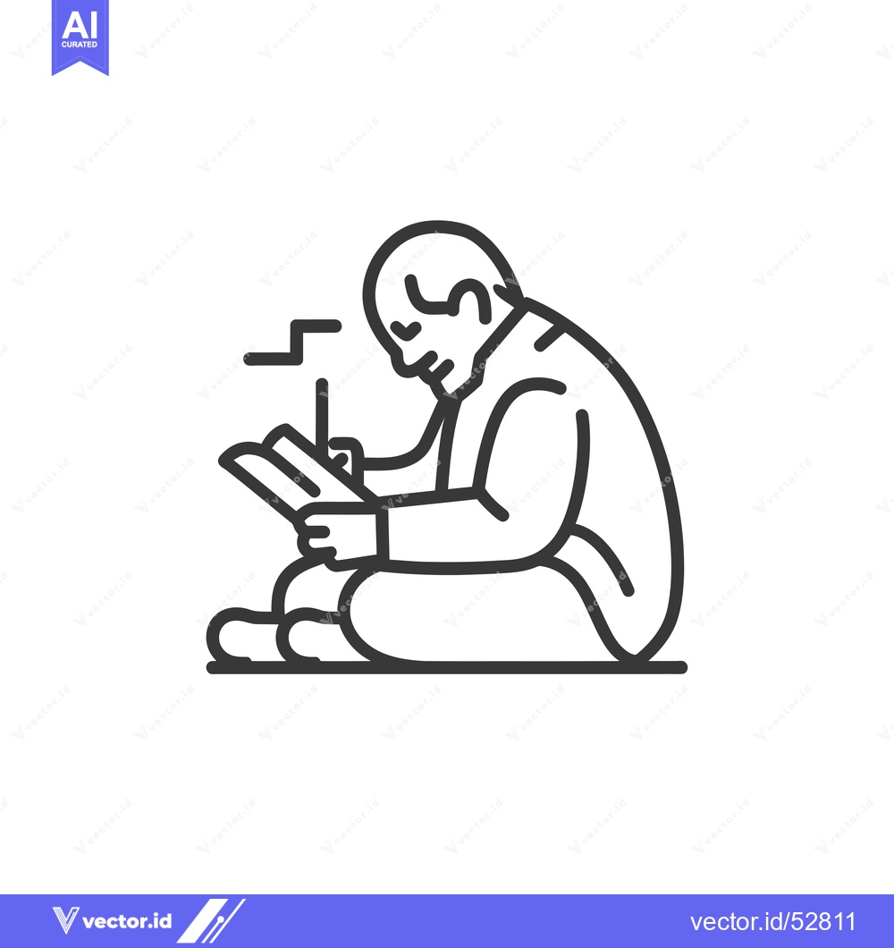 Premium Vector of Line Art Illustration of a Man Writing in a Notebook
