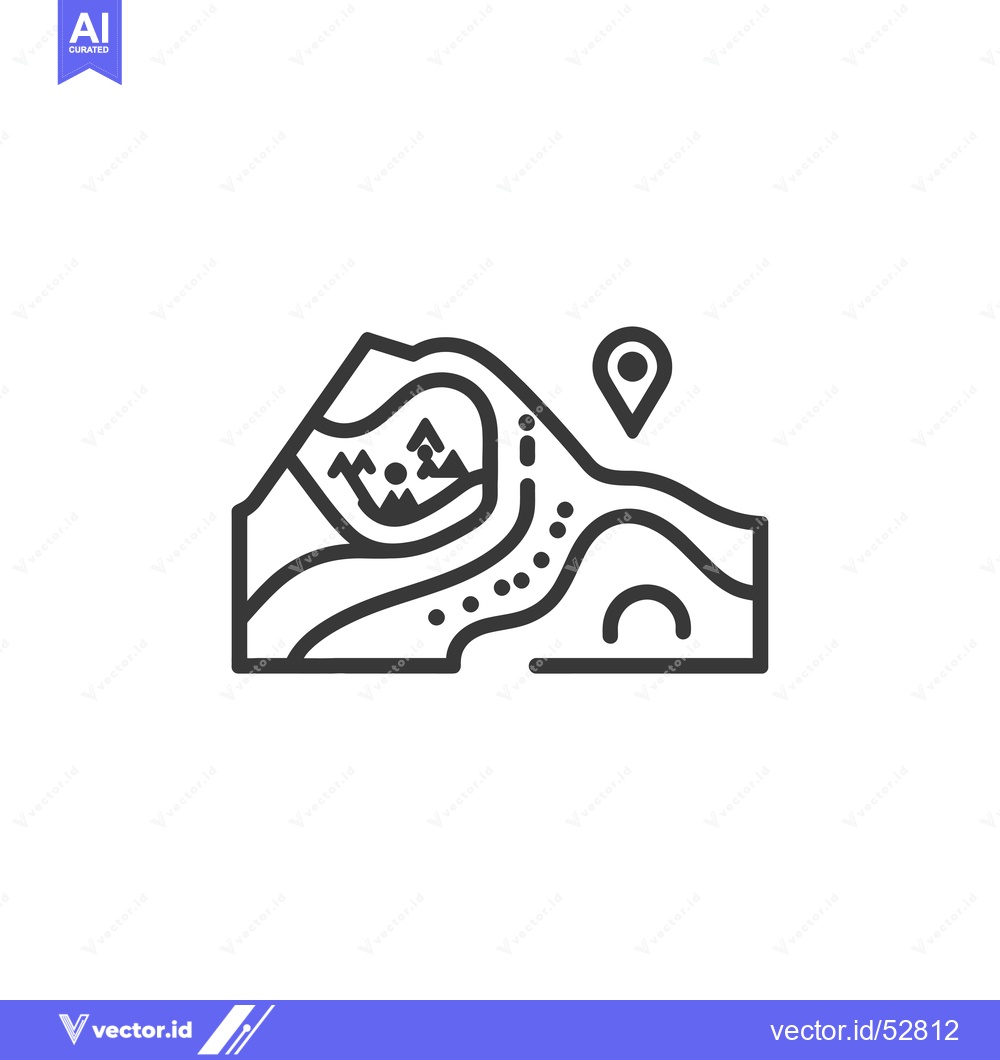 Premium Vector dari Line Art Illustration of a Map with Mountains, a Road, and a Pin