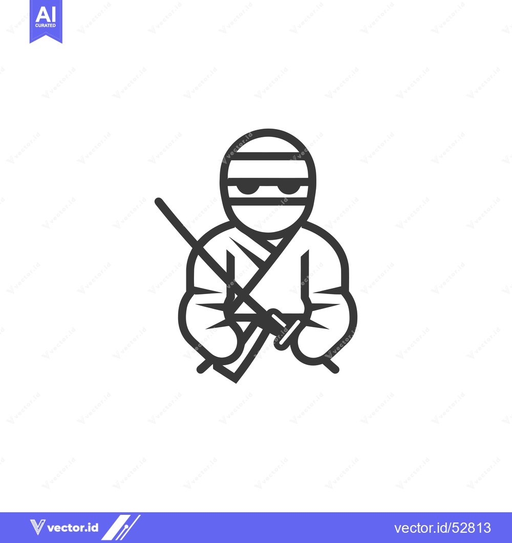 Premium Vector dari Line art illustration of a masked ninja holding a sword