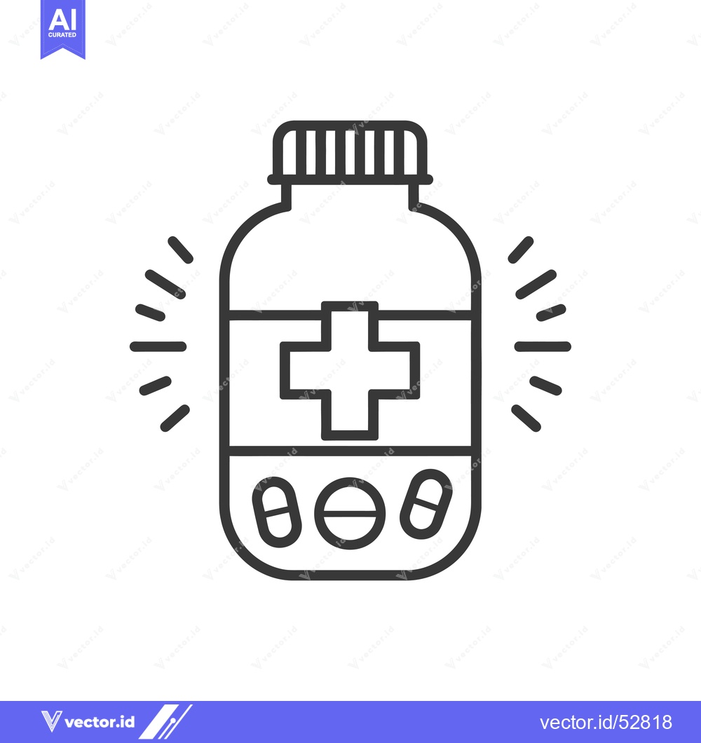 Premium Vector of Line Art Illustration of a Medicine Bottle with Pills