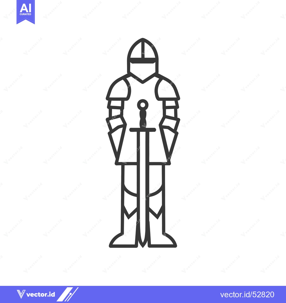 Premium Vector of Line Art Illustration of a Medieval Knight in Full Armor Holding a Swo