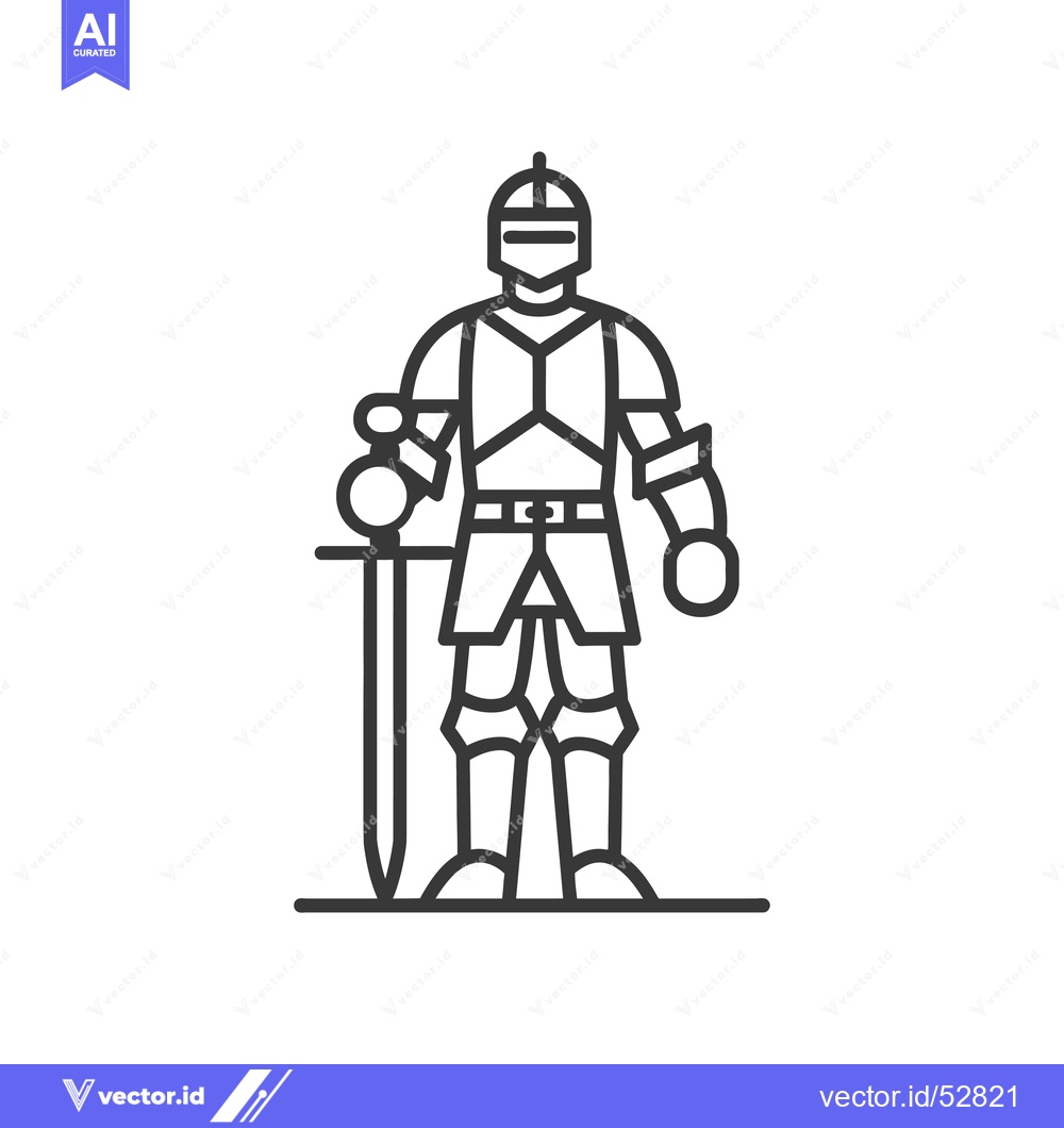 Premium Vector dari Line Art Illustration of a Medieval Knight in Full Armor Holding a Swo