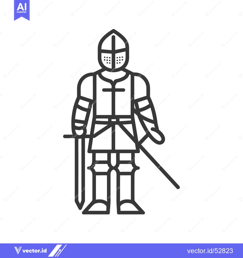 Premium Vector dari Line Art Illustration of a Medieval Knight in Full Armor Holding a Swo