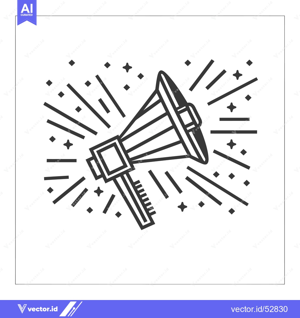 Premium Vector dari Line art illustration of a megaphone with starburst design