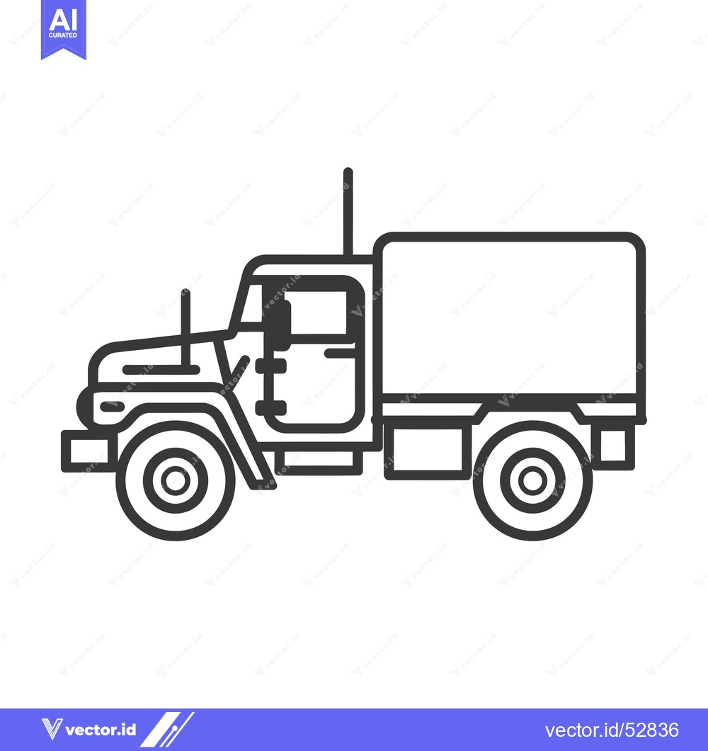 Premium Vector of Line Art Illustration of a Military Cargo Truck