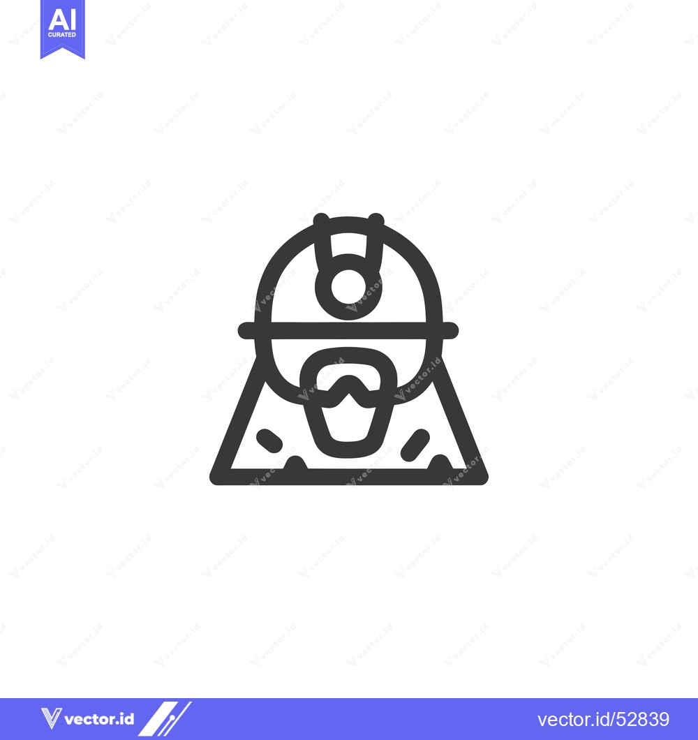 Premium Vector of Line art illustration of a miner with a pickaxe and helmet