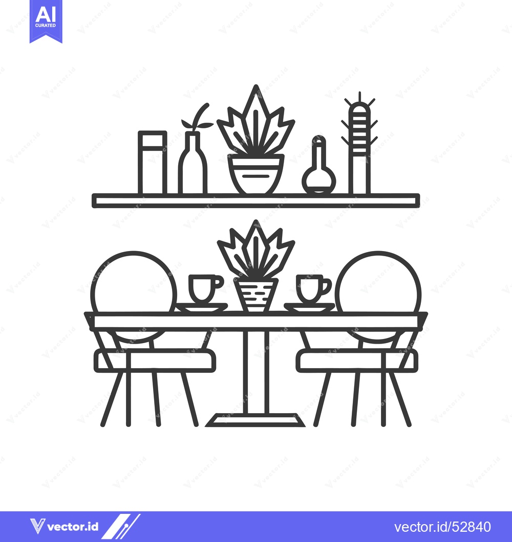 Premium Vector dari Line Art Illustration of a Minimalist Dining Table Setting with Plants