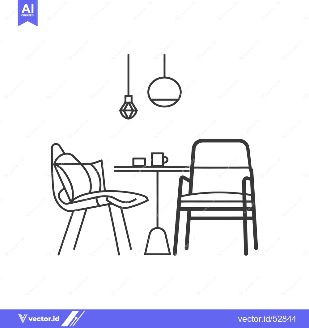 Premium Vector of Line Art Illustration of a Modern Dining Table Set
