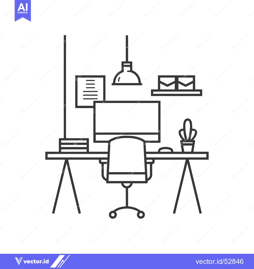 Premium Vector dari Line Art Illustration of a Modern Home Office Desk Setup