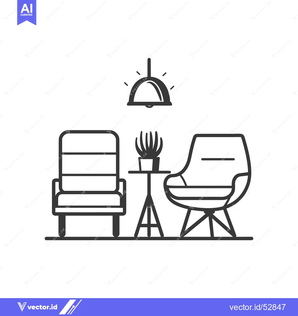 Premium Vector dari Line art illustration of a modern living room setting with two chairs,