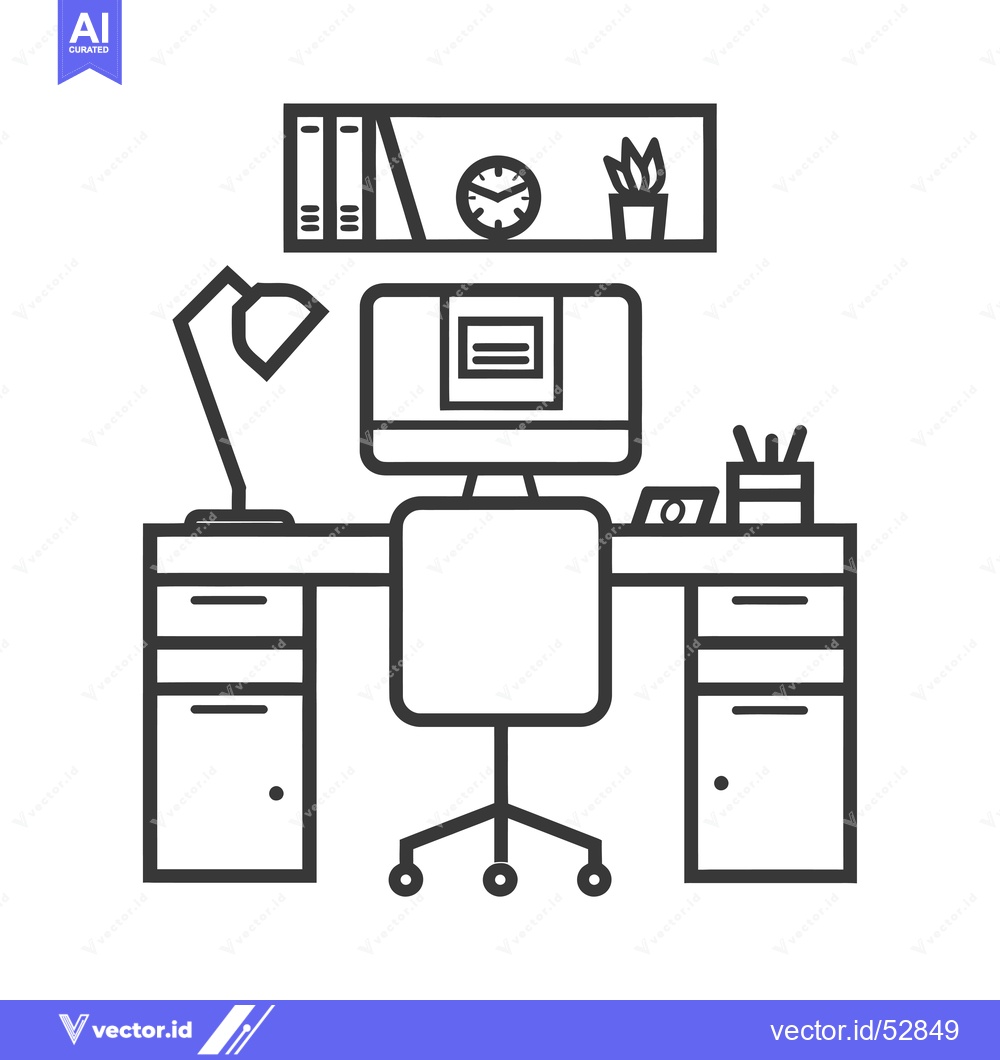 Premium Vector dari Line Art Illustration of a Modern Office Desk Setup