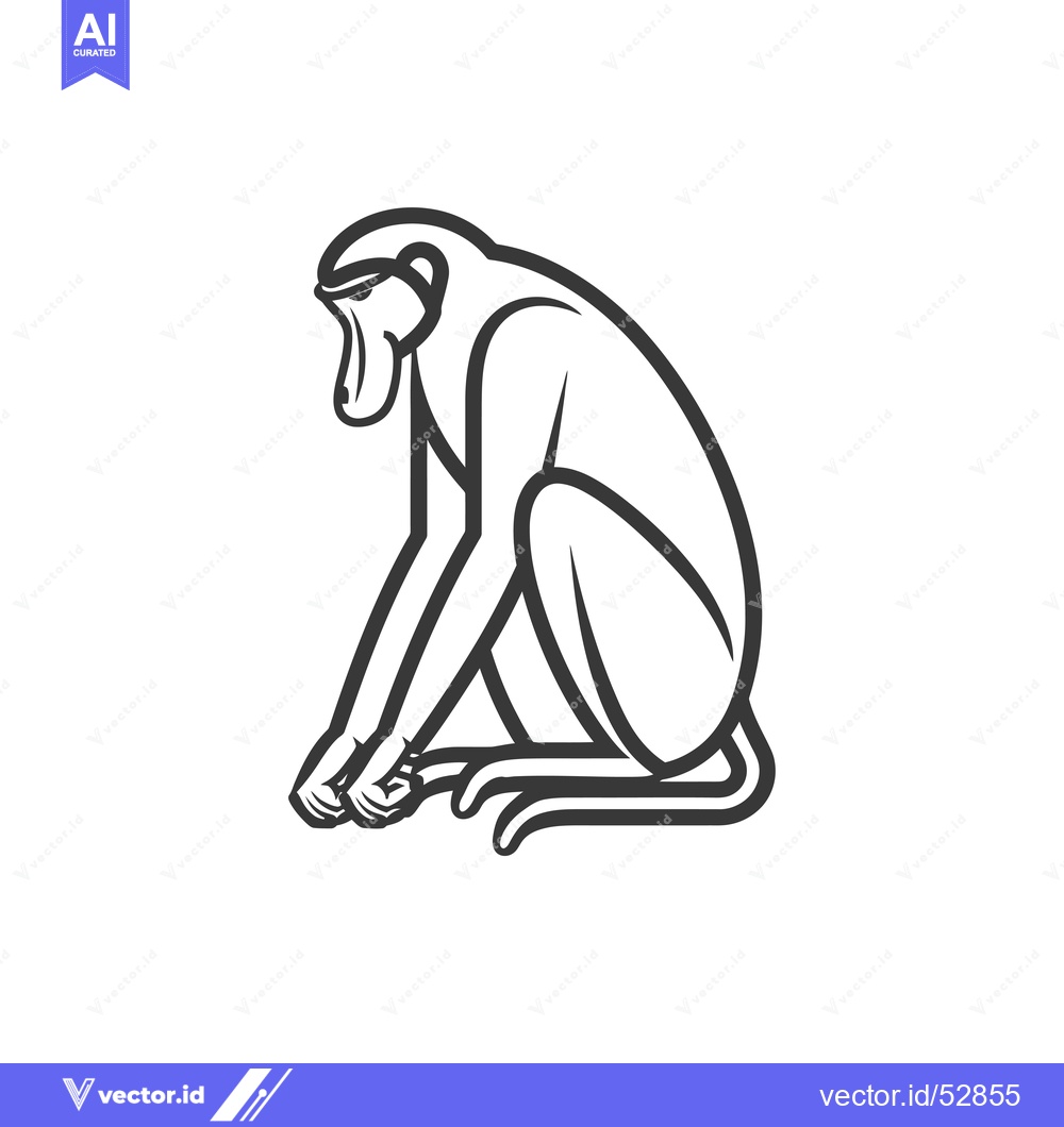 Premium Vector dari Line art illustration of a monkey sitting on its haunches