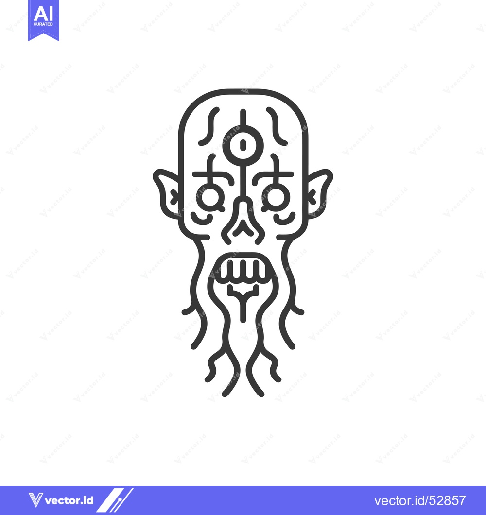 Premium Vector of Line Art Illustration of a Monster with Three Eyes, Open Mouth, and Lo