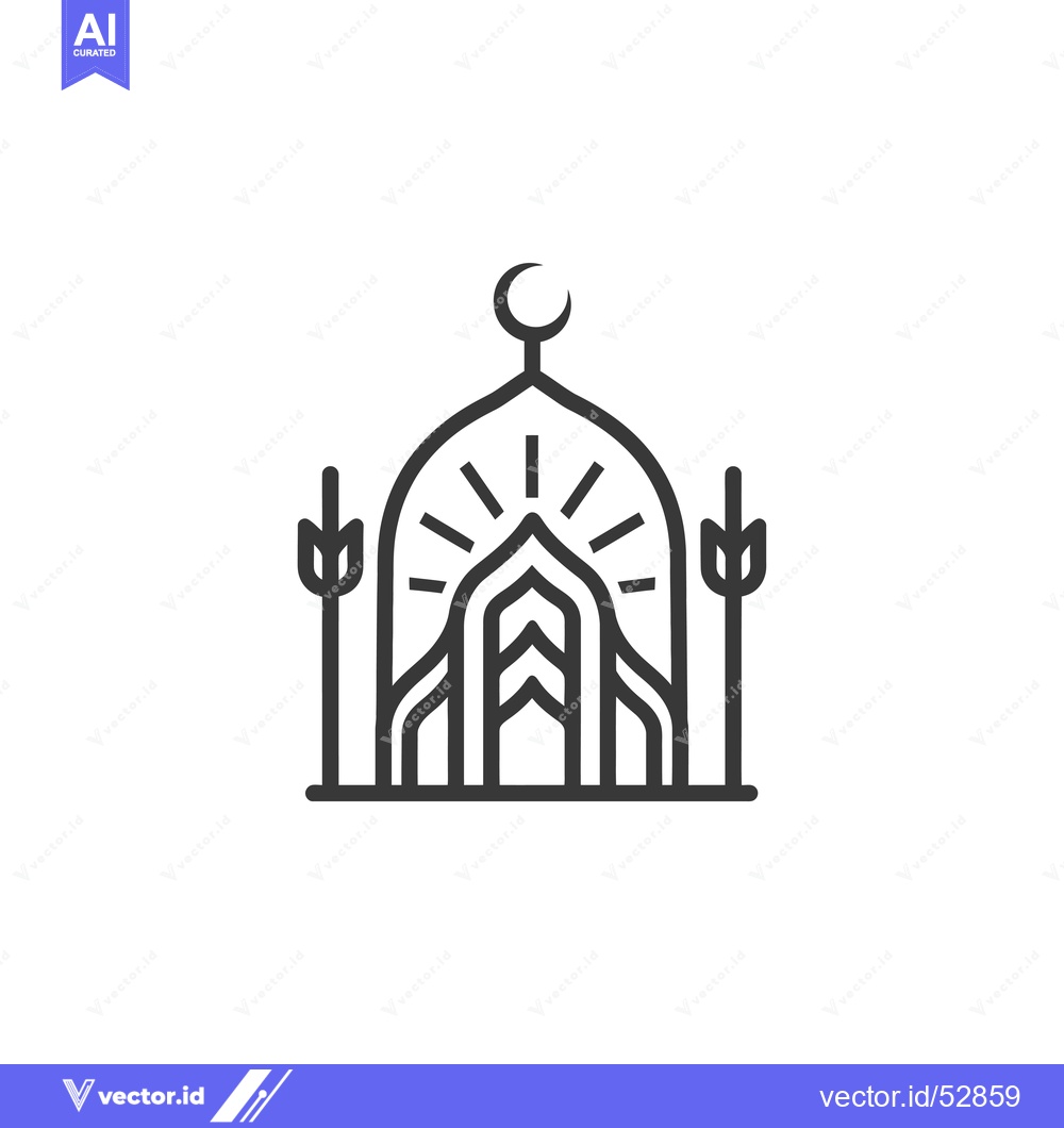 Premium Vector dari Line Art Illustration of a Mosque with a Crescent Moon