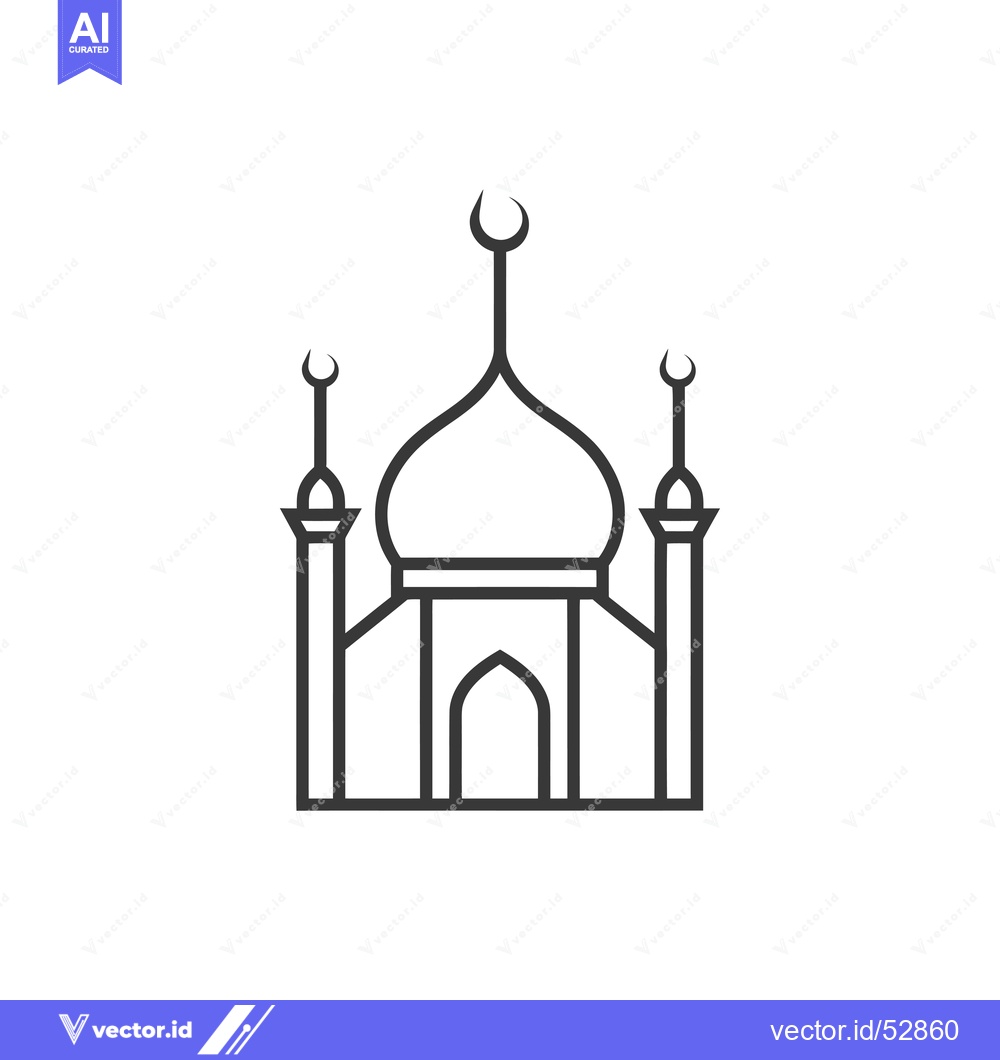 Premium Vector dari Line art illustration of a mosque with a crescent moon