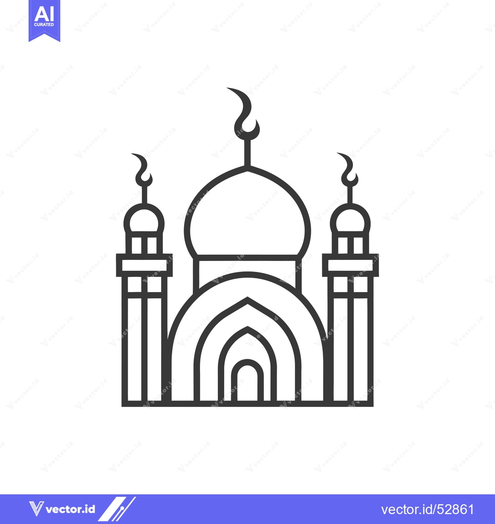 Premium Vector of Line Art Illustration of a Mosque with Minarets