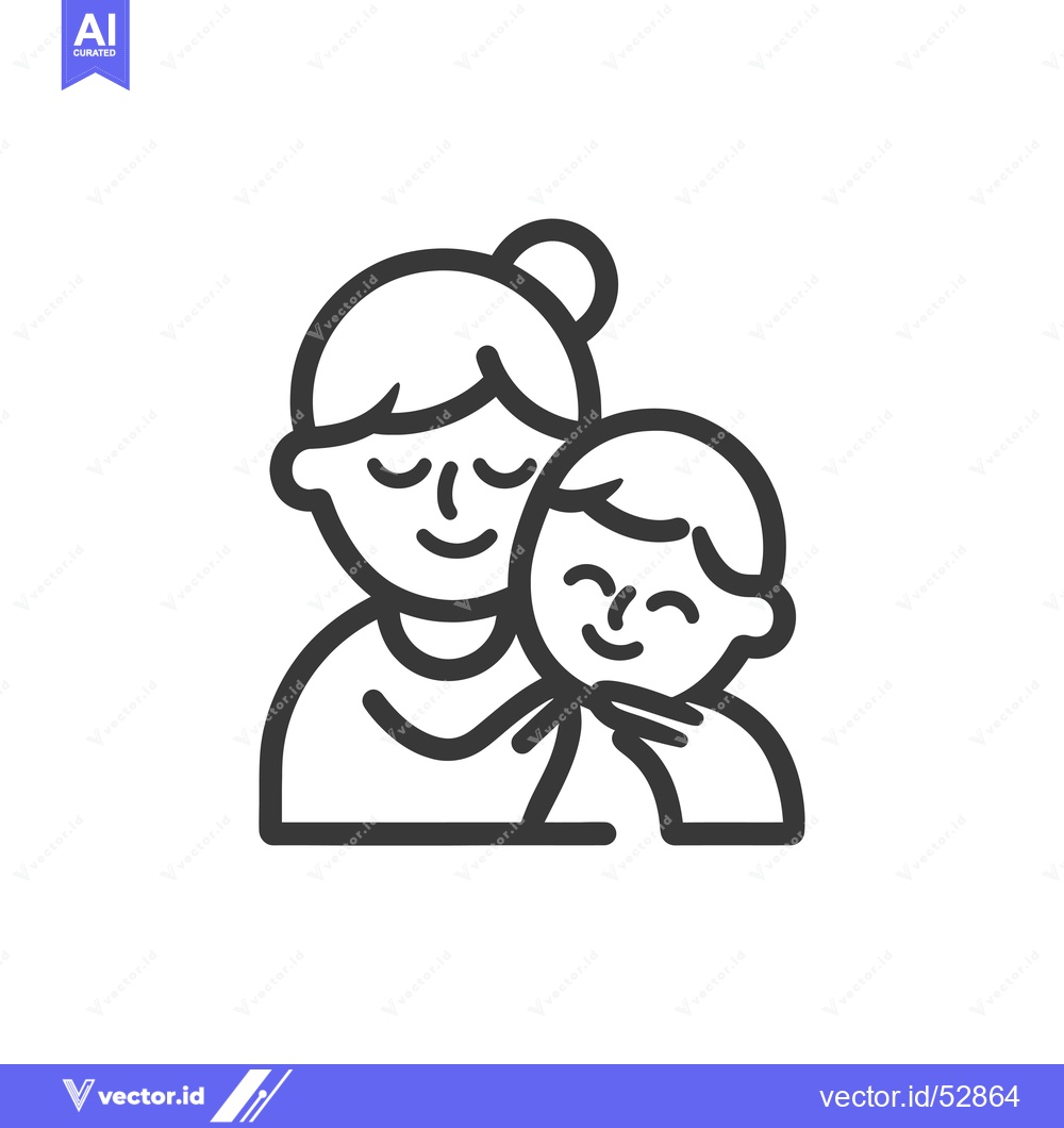 Premium Vector of Line art illustration of a mother and child embracing