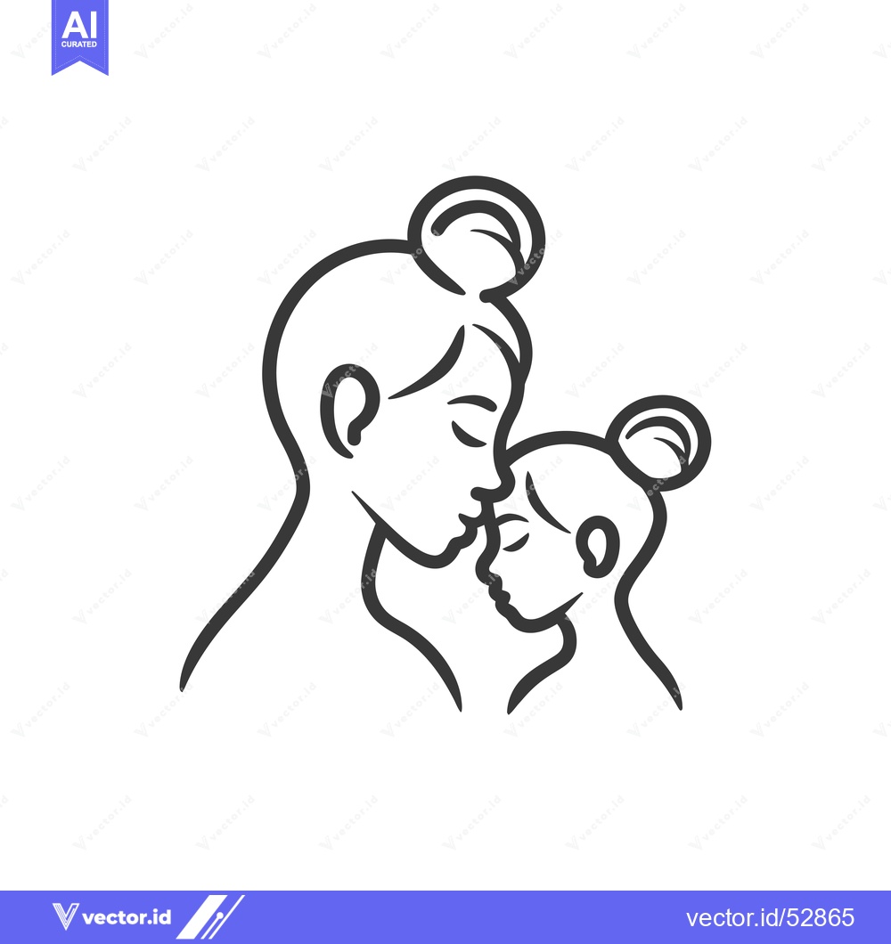 Premium Vector dari Line art illustration of a mother and daughter kissing