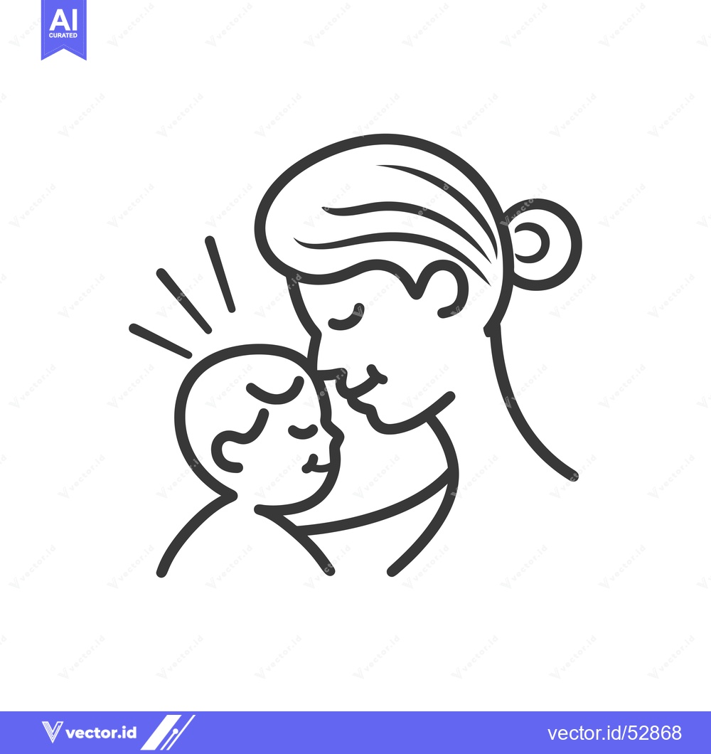 Premium Vector dari Line Art Illustration of a Mother Kissing Her Baby