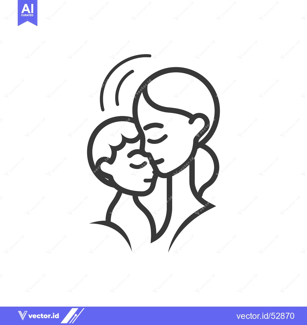 Premium Vector dari Line Art Illustration of a Mother Kissing Her Child on the Forehead