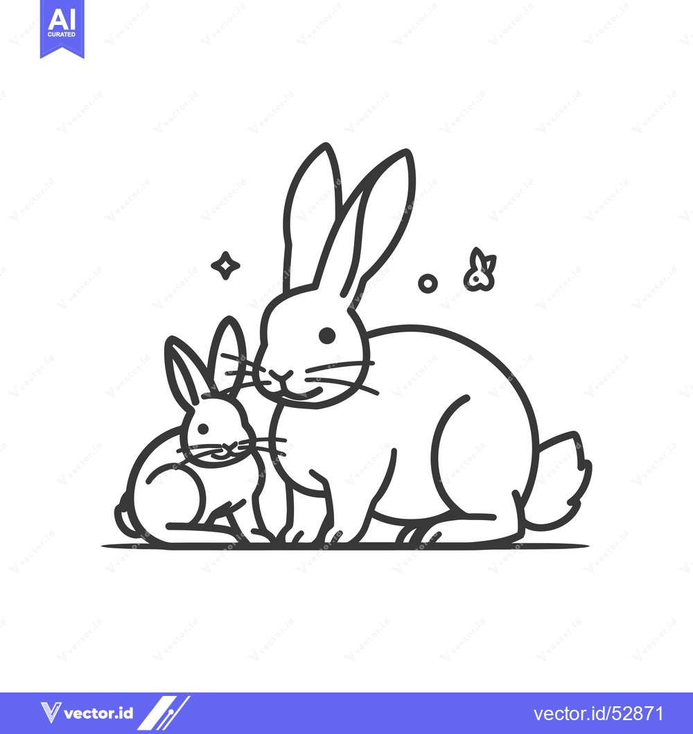 Premium Vector dari Line Art Illustration of a Mother Rabbit and Her Baby