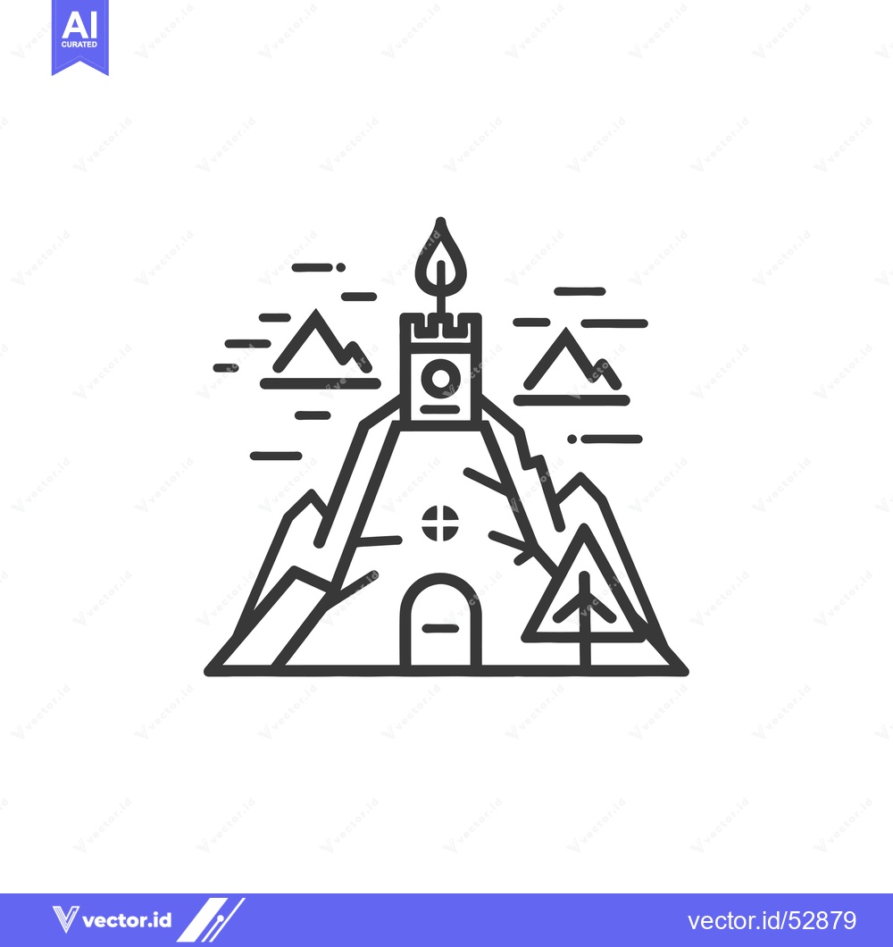 Premium Vector dari Line Art Illustration of a Mountaintop Building with a Flame