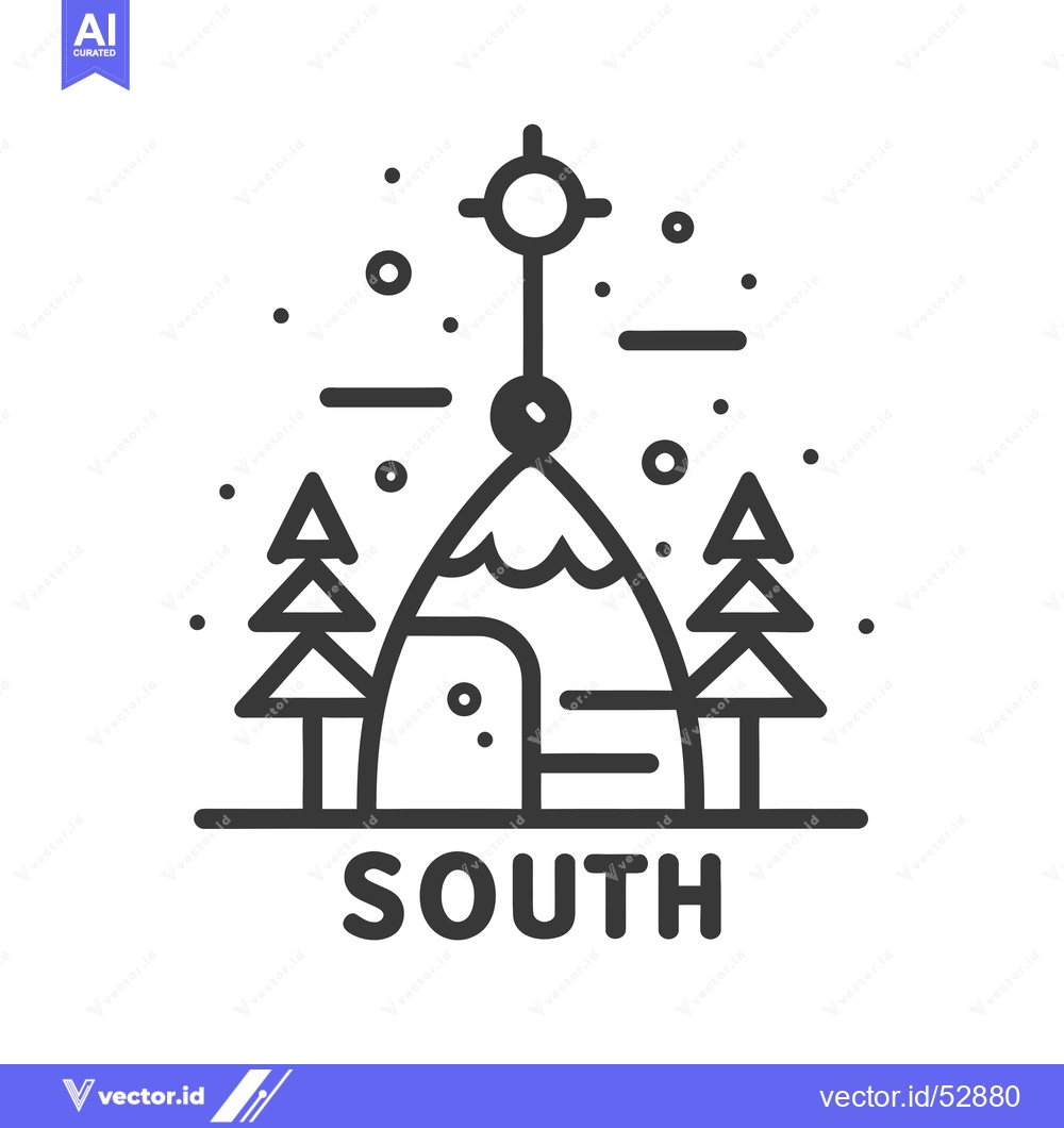 Premium Vector of Line Art Illustration of a Mountain with a Compass Pointing South