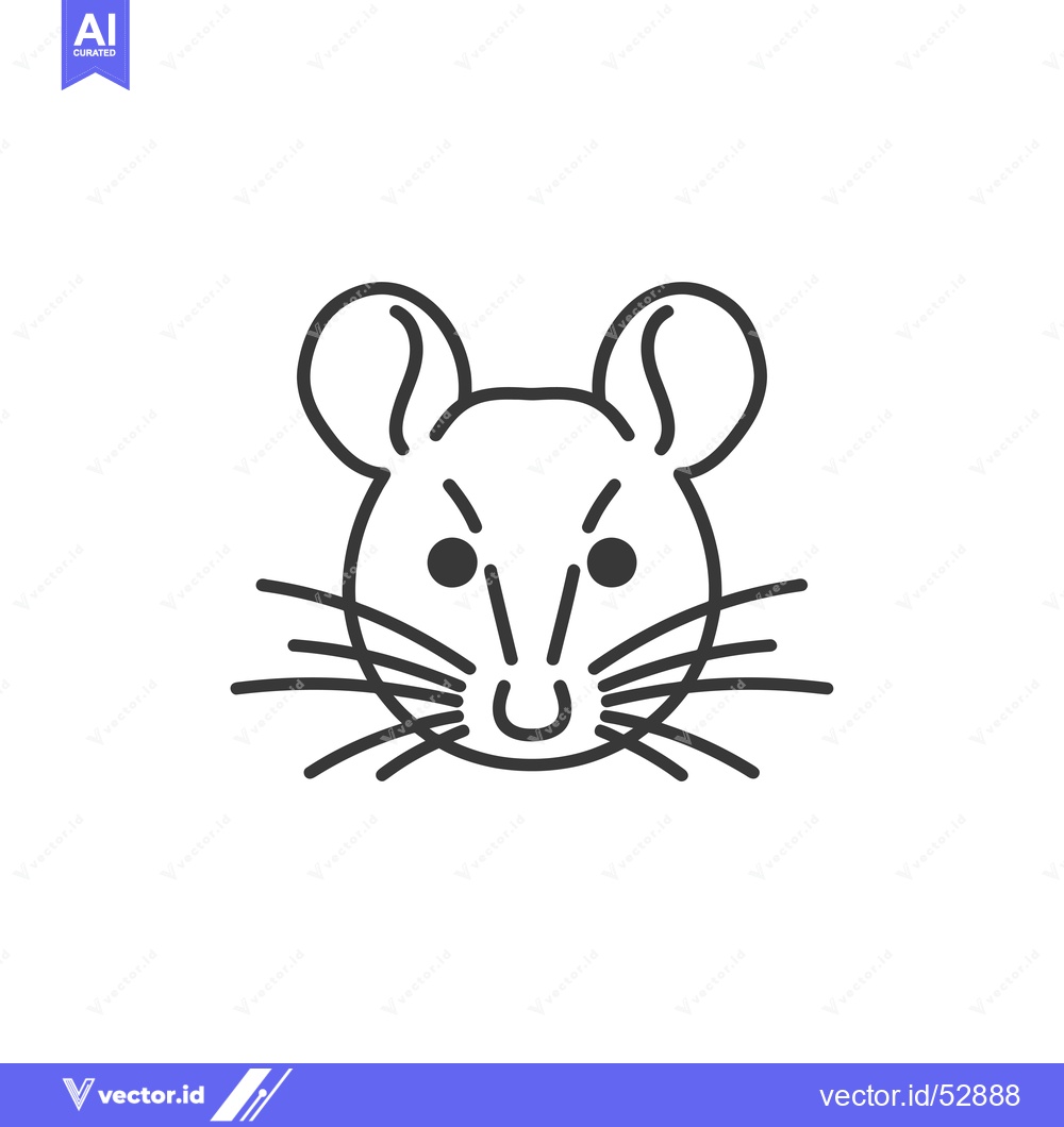 Premium Vector dari Line art illustration of a mouse face with large ears and whiskers