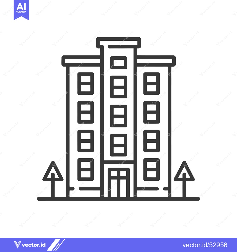 Premium Vector dari Line Art Illustration of a Multi-Story Building with Trees