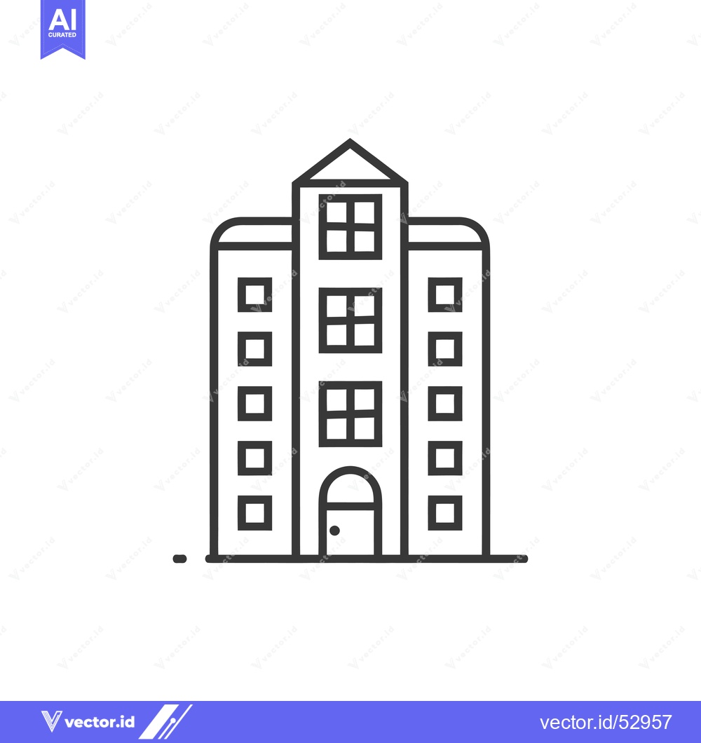 Premium Vector of Line Art Illustration of a Multi-Story Building with Windows and a Doo