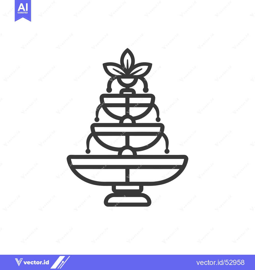 Premium Vector of Line Art Illustration of a Multi-Tiered Fountain with a Flower on Top
