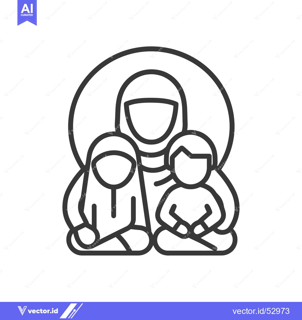 Premium Vector dari Line Art Illustration of a Muslim Mother and Two Children