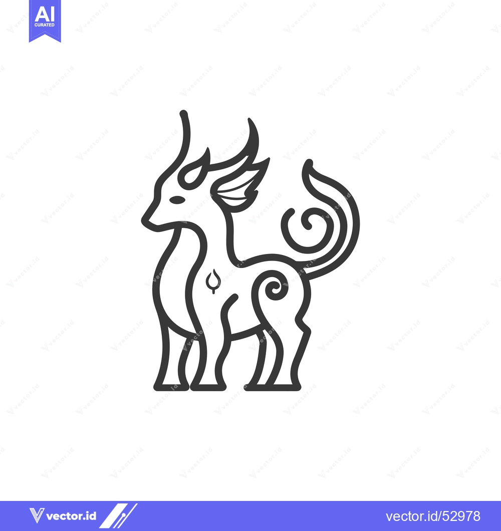Premium Vector dari Line Art Illustration of a Mythical Creature with Antlers, Wings, and