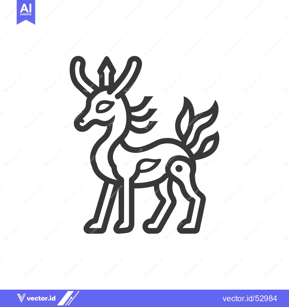 Premium Vector of Line art illustration of a mythical deer with ornate antlers and a fla