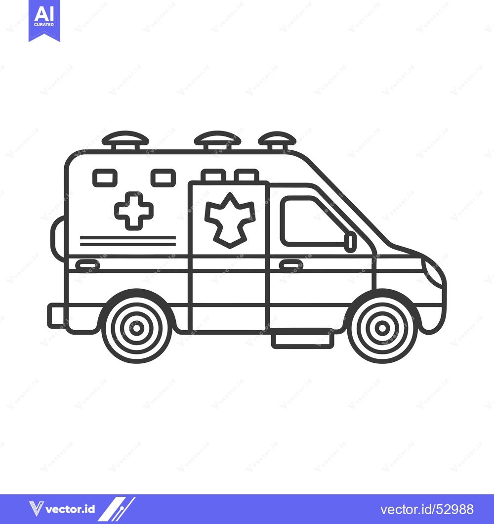 Premium Vector of Line art illustration of an ambulance with a cross and star